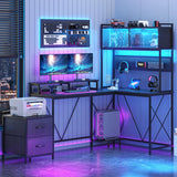 L Shaped Gaming Desk with 2 Drawers and Hutch, Home Office Computer Desk with Computer Stand and Pegboard