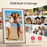 Frameo 10.1" Digital Picture Frame, Smart WiFi Digital Photo Frame with 1280x800 HD IPS Touch Screen 32GB Storage Auto-Rotate Wall Mounted, Share Photos/Videos Remotely(Brown&White)