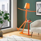 HROOME Unique Wood Floor Lamp Tea Table Storage for Living Room Bedroom Kids Bedside - Corner Reading Creative Swing Arm Standing Light for Home Office Farmhouse - LED Bulb Included (Orange Table)
