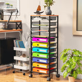 Simple Trending 12 Tier Rolling File Cart,Wood Desk File Organizer with Sliding Trays and Wetal Mesh Paper Letter Storage Multi-Functional Rolling Clutter Cart for Office, Home, School, Black Simple Trending