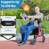 Rollator Walker for Seniors/Adults Foldable Rolling Walker with Seat 330 lbs Capacity 10 inch Wheels Hand Grips Adjustable Height Lightweight Durable Aluminum Walker Removable Back Support (Red)