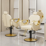 LOUVIXA Barber Chair, Salon Chair for Hair Stylist, Height Adjustable Hydraulic Hair Reclining Salon Chairs, 360 Degrees Rotation, Multi-Function Shampoo Chair for Barbershop (Beige)