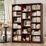 FACBOTALL Triple Wide Bookshelf, 6 Tier Large Bookshelf, Bookcase with 17 Open Display Shelves, 74'' Tall Bookcases and Bookshelves for Living Room, Home Office, Library, Cherry