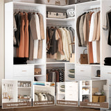 HOMPUS Modular L-Shaped Closet System with 6 Drawers & 4 Hanging Rods, Reversible Walk-in Closet Organizer, Freestanding Wooden Wardrobe Storage for Bedroom, White (92.6"L * 31.5"W / 63"L * 61"W)