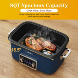 SUNVIVIPRO 12-in-1 Programmable Slow Cooker Roaster Oven, 8 Quart Digital Multi-Cooker Food Warmer with Timer, Temp Control & Auto Shut Off, Removable Non-Stick Pot, Dishwasher-Safe Glass Lid, Blue