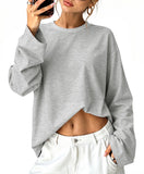 Sampeel Womens Long Sleeve Tops Oversized T Shirts Y2K Fall Clothes Grey S