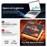 Touchscreen Laptop, AMD Ryzen 5 7430U, 64GB DDR4 RAM, 3TB Storage (2TB SSD & 1TB Docking Station Set