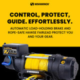 Novawinch Flex 5000 lb Trailer Winch 12V Electric - Synthetic Rope, IP68 Sealed Planetary Gearbox, Hawse Fairlead, Auto-Lock Brake, Waterproof Remote - Flatbed, Boat Trailer, Equipment Hauler, SAE