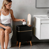 Trash Can, 2.6 Gallon/10L Bathroom Trash Can with Lid - Wood Grain Lid and Legs, Touchless Waterproof Garbage Bin for Bedroom