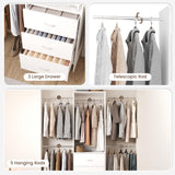 HOMPUS Closet Organizer System with 3 Drawers, 80'' Closet Organizers and Storage, 4-9Ft Adjustable Wall-Mounted Wardrobe System, Walk-in Wardrobe Closet Rack with 4 Hanging Rods for Bedroom, White