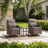 Luxury Outdoor Swivel Rocker Patio Chairs with 6-Inch Thick Cushions, High Back Swivel Glider Patio Chairs, 3PCS Wicker Outdoor Furniture Set for Porch, Patio, Yard, Deck, Poolside, Brown/Grey