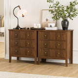Apetaccat Night Stand, Fluted 3 Drawer Wide Farmhouse Nightstand with Gold Handle, Larger Wider Modern Bedside End Table for Bedroom, Living Room, Walnut