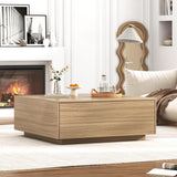 chartustriable 43” Square Coffee Table with Storage, 43" D x 43" W x 17" H Modern Large Square Center Table with 2 Drawers, Wood Coffee Table for Living Room, Light Brown,Bedroom,Light Brown