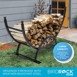 BIRDROCK HOME 50in Firewood Rack for Outdoor or Indoor Use | Fire Wood Log Storage Holder | Black Elevated Curved Design | Kindling Under Rack