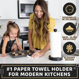 Heavy-Duty Stainless Steel Paper Towel Holder - Easy One-Handed Tear with Suction Cups - Modern Weighted Standing Countertop Dispenser for Kitchen - Holds All Paper Towel Rolls, Black