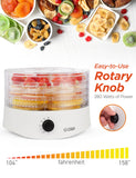 Commercial Chef Food Dehydrator, Five 9.25” BPA-Free Plastic Trays, Dehydrates and Dries Meat, Fruit, Veggies and Jerky, 280W Dehydration Machine, Adjustable Thermostat, CCD100W6, White