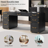 Merax 70" Traditional Executive Desk with Metal Edge Trim, Classic Writing Desk with 2 File Drawers