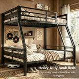 nesture. Bunk Bed Twin Over Full, Heavy Duty Metal Bunkbeds with Full-Length Guardrail, Space-Saving Steel Bed for Kids & Adults, No Box Spring Required, Black
