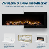 Ambe Linear 72" Electric Fireplace with Real Wood | Hidden Vent Design | Midwest Hardwood Log Set | Recessed or Built-in | Deep Realistic Ember Bed | Fireplace Insert Heater | Trim or Frameless
