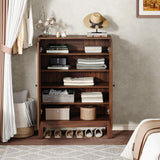 Tribesigns Shoe Cabinet with Doors, 5-Tier Shoe Storage Cabinet with Adjustable Shelves, 20 Pairs Wooden Shoe Rack Organizer, Tall Narrow Shoe Cabinet for Entryway, Hallway, Living Room, Walnut