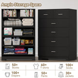 FJTJBSI Dresser with Power Outlets Wooden 6 Drawer Dresser with Large Organizer Black Tall Storage Organizer with Smooth Metal Rail Modern Chest of Drawers Closet for Bedroom Hallway
