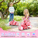 Remote Control Motorcycle for Girls with RGB Wheels Lights, RC Motorbike Toy, 360° Rotations, 55 Min Play, Stunt Motocross with Rider, 2.4Ghz RC Dirt Bike Birthday Xmas for Girls 4-12 (Pink)