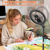 XINGYUNTREE Ring Light with Stand is an Adjustable 11" Desk Ring Light,Featuring Overhead Phone Mount and Overhead Camera Mount with Light,Designed for Video Recording,YouTube,TikTok,Live Streaming