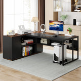 L Shaped Desk with Cabinet Storage, Executive Office Desk with Shelves