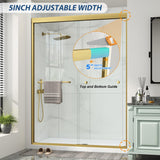 Double Sliding Shower Door 61-66" W x 72" H with Nano Anti-Explosion Safety Film, 1/4" (6mm) Tempered Glass Semi-Frameless Bypass Bathroom Shower Glass Doors,Brushed Gold