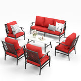 MIXPATIO 6-Piece Patio Conversation Set, Coffee Table, E-Coated Frame, Red