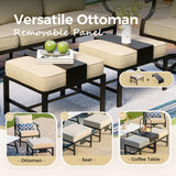 MIXPATIO 5-Piece Wrought Iron Patio Conversation Set, Swivel Chairs, Beige