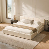 RECCI Cloud King Upholstered Platform Bed Frame, Low Profile Grounded Design with Plush Headboard & Footboard, Wood Slat Support, Noise-Free, No Box Spring Required, Beige