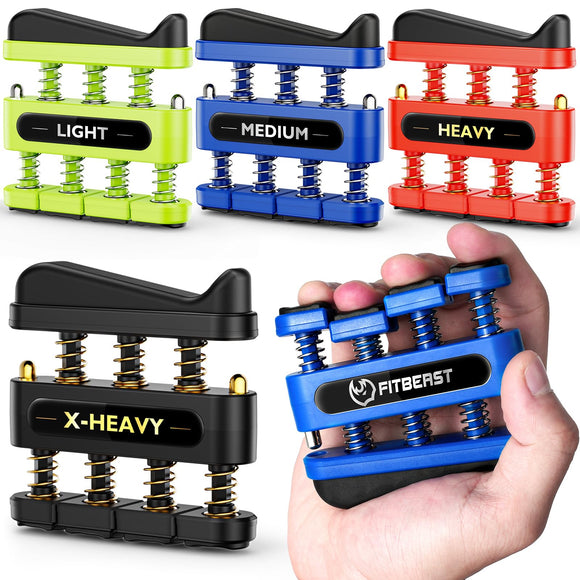 FitBeast Finger Strengthener, Finger Exerciser 4-Pack, Hand Exerciser for Improve Dexterity and Strength in Fingers, Hands, Forearms–Grip Strength Trainer for Musicians, Climbers (4 Piece Set) FitBeast