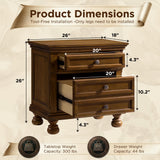 LUXOAK Fully Assembled Solid Wood Nightstand Set of 2 with Storage Drawers