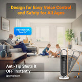 Emerson SmartVoice 23" Tower Space Heater, Offline Voice Control, 1500W Fast Heating, 65° Oscillation, Sleep Timer, Remote & Touch Control