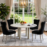 SSLine Faux Stone Round Dining Table Set for 4 w/Velvet Chair,Mars Pattern