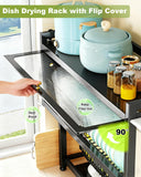 BittPicc Over The Sink Dish Drying Rack with Cover 2 - Tier Large Dish Drainer Racks for Kitchen Counter Space Saving Sink Storage Organizer for Dishes, Glasses, Bowls & Cutlery Black
