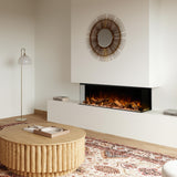 Ambe Multi49 Electric Fireplace with Real Wood | Multi-Sided Built-in Linear Fireplace | 1, 2 or 3-Sided View | Hidden Vent Design | Deep Ember Bed | 3-Sided Glass | Realistic Flame