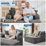 GarveeHome 64in Oversized Corduroy Fabric Bone-Free Sofa Bed Cloud Sofa with Cup Holders and Pillows Comfortable Deep-Seat Sleeping Sofa Chair Suitable for Apartments, Living Rooms, Bedrooms - Gray
