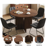 HIPIHOM Modern Round Dining Table Set for 4, 39.4" Walnut Kitchen Table with 4 PU Leather Chairs, 5-Piece Mid-Century Dining Room Set for Small Spaces, Pedestal Base
