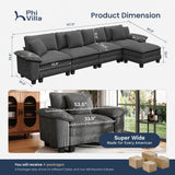 PHI VILLA Oversized Sectional Sofa L Shaped 5-Seat Modular Cloud Couch