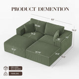 Modular Sectional Sofa Bed with Ottoman, 79" Boneless Cloud Couch, Green