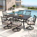 PHI VILLA Patio Dining Set, Swivel Chairs, Steel Table
