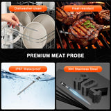 Wireless Meat Thermometer with Smart Timer & APP Alerts, 800ft Bluetooth Grill Food Thermometer, 4 X 0.19In Ultra Thin Probes, ±0.5℉ Accuracy, Big Digital Backlit Screen