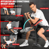OPPSDECOR 6 in 1 900LBS Weight Bench with Leg Extension and Leg Curl, Foldable Bench Press Set and Squat Barbell Rack with Preacher Curl (Red)