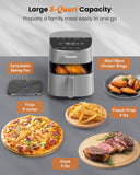 Nuwave Brio Plus Air Fryer 8 Qt, New & Improved, PFAS-FREE, 7 Digital One-Touch Cook Functions that AIR FRY, BAKE, ROAST, DEHYDRATE, TOAST, REHEAT, PREHEAT, 150 Presets, 50°F~400°F (Cool Gray)