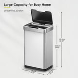 EKO Mirage-T 50 Liter / 13.2 Gallon Touchless Rectangular Motion Sensor Trash Can