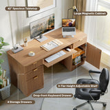 Bestier 63 Inch Fluted Executive Desk with Drawers, Wood Computer Desk with Ample File Drawer