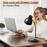 Vicsoon Desk Lamps for Home Office - LED Desk Lamp with Wireless Charger, 3 Color Modes Dimmable Eye-Caring Study Reading Desk Light, Small Flexible Arm Table Lamp for College Dorm Room Bedside, Black