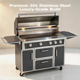 RENDGO NG 4 Cast Burners Outdoor Kitchen Grill Island, 99,000 BTU, Grey Painting